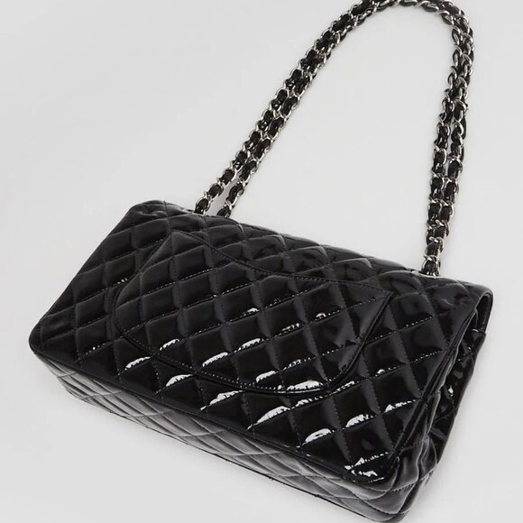 Chanel Black Quilted Patent Classic Medium Double Flap Bag - Picture 2 of 9